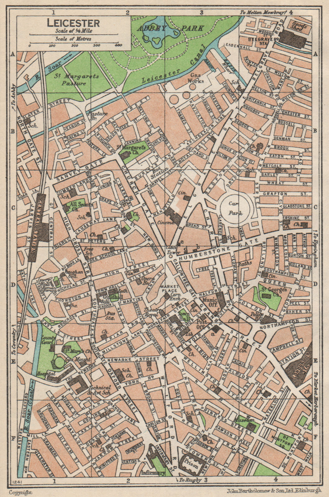 LEICESTER. Vintage town city map plan. Leicestershire 1950 old vintage